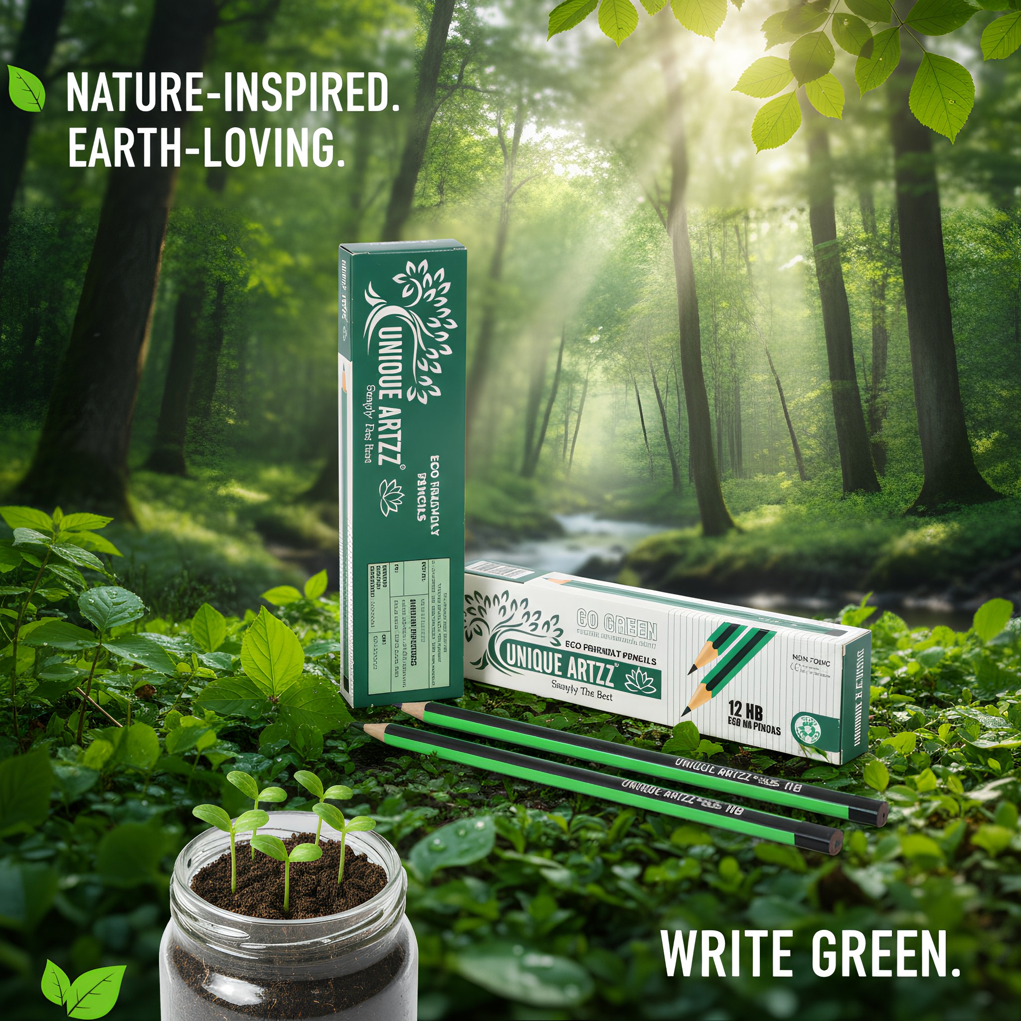 Go Green HB Pencils in natural forest setting