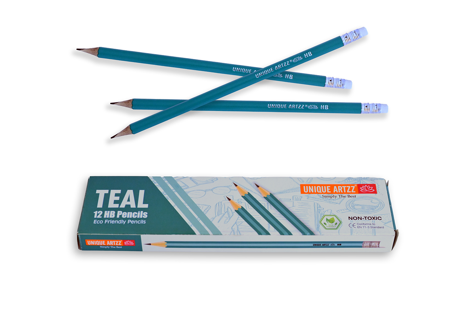 Teal HB Pencil with Rubber Tip (12 pcs)