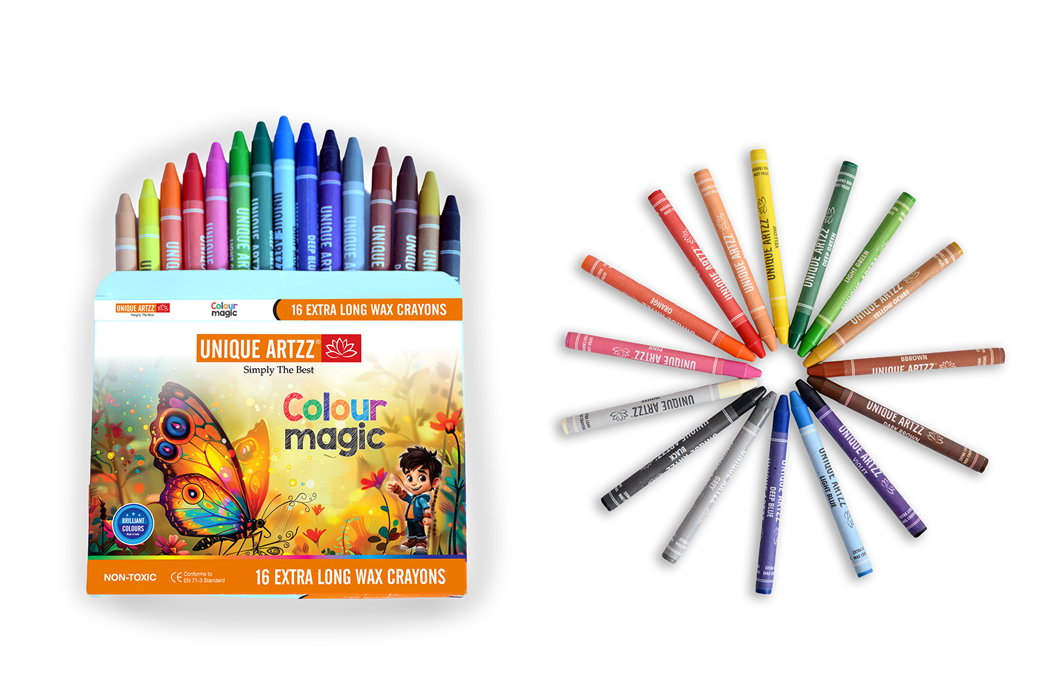 Extra Long Wax Crayon 90mm – 16 Shades
